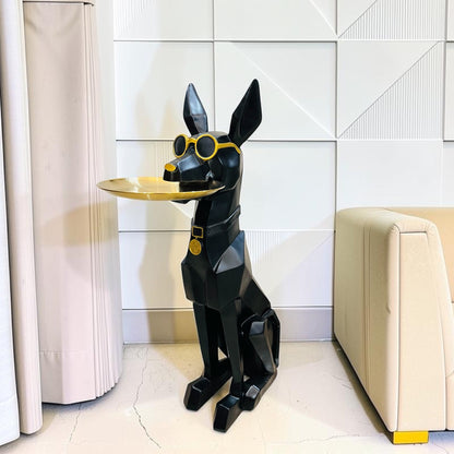 Luxury Doberman Dog Butler Statue with Tray  (Black)