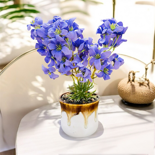 Artificial Purple Blossom Plant in Coffee Style Ceramic Pot – Elegant Table & Bathroom Decor Accent