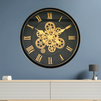 Acrylic Black Gear Mechanism Wall Clock - Industrial Vintage Design