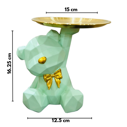 Multipurpose Green Teddy Bear Showpiece with Tray Decor for Table Decor