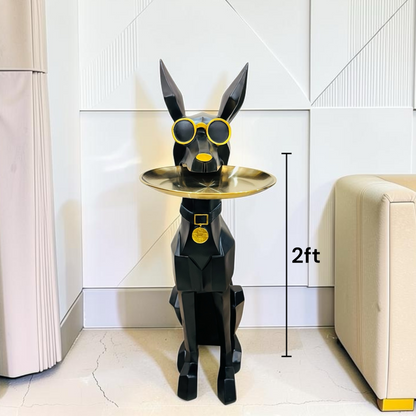Luxury Doberman Dog Butler Statue with Tray  (Black)