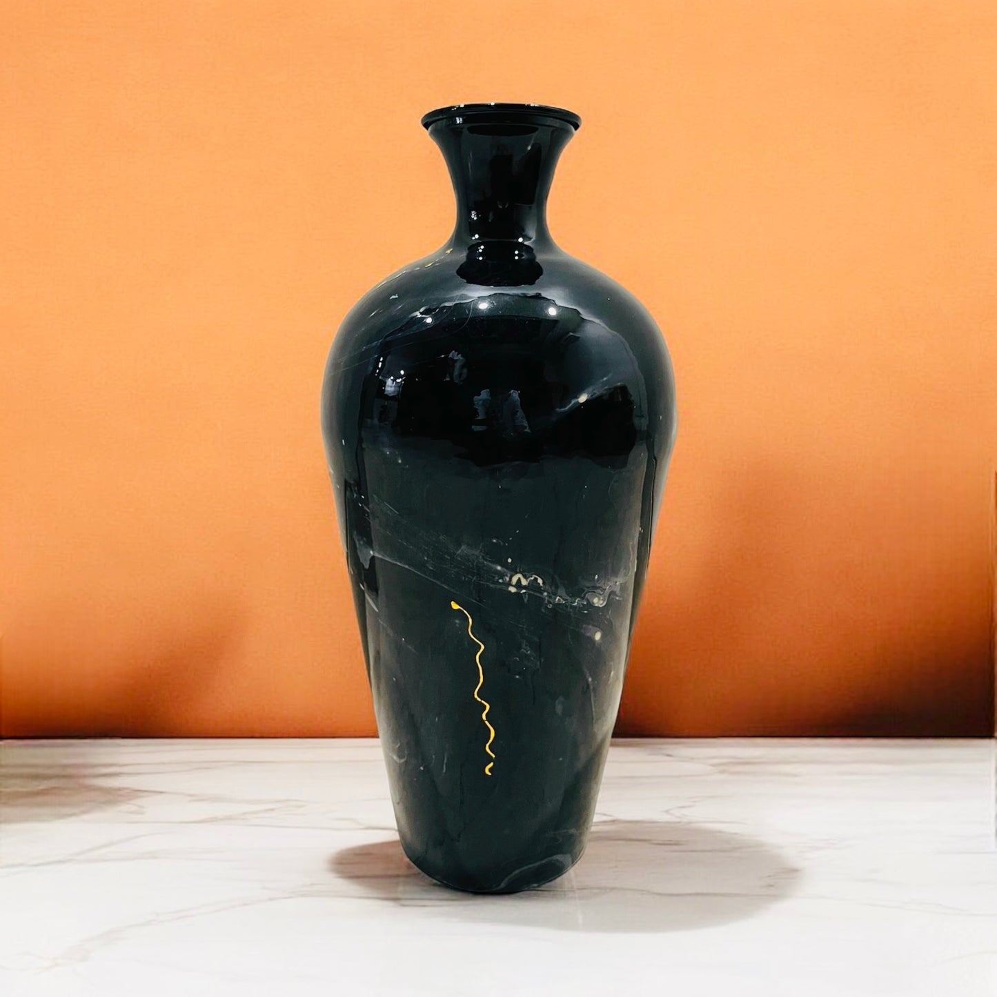 Black marble finish Metal floor flower vase