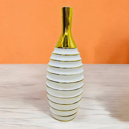 White and gold floor flower vase