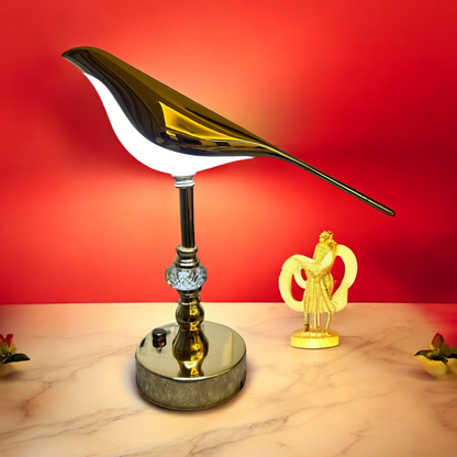 Bird Lamp with 3-Mode Lighting and Crystal Base, Elegant Gold Color