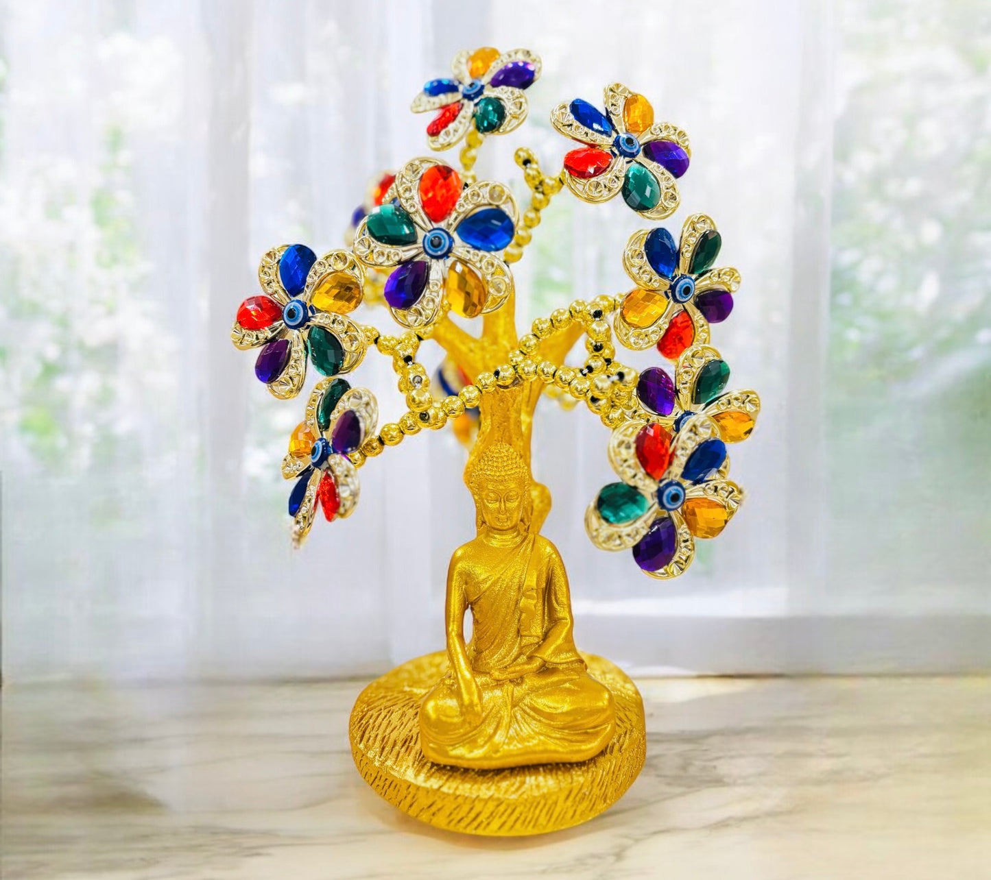 Meditating Buddha Colorful Evil Eye Tree – Spiritual Decor