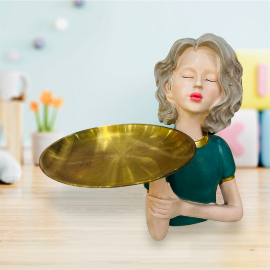 Craft Girl with Plate Showpiece, Lady Sculpture Figurines for Table Decor and Home Decor