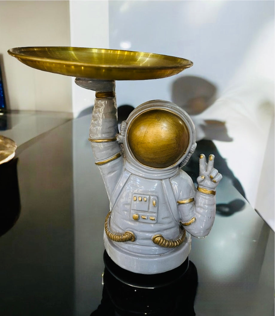 Multipurpose Grey Astronaut with Tray Showpiece for Decor