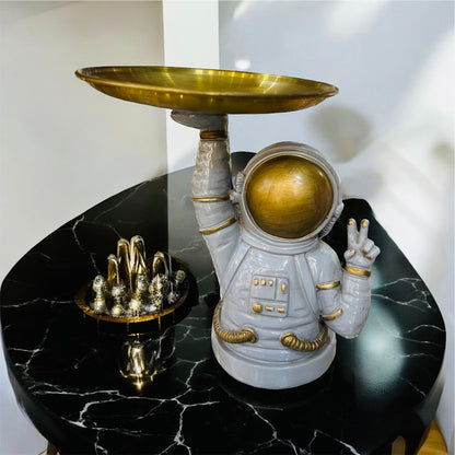 Multipurpose Grey Astronaut with Tray Showpiece for Decor