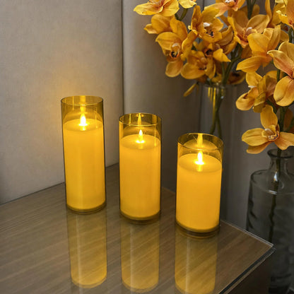 Acrylic Glass Led Moving Flame Pillar Candles - 3inch Diameter