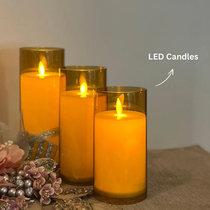 Acrylic Glass Led Moving Flame Pillar Candles - 3inch Diameter