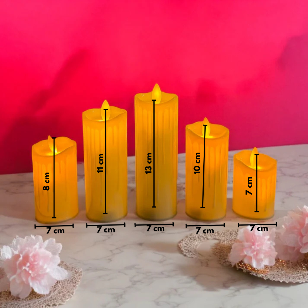 Artificial Melted Flickering Candles set of 5