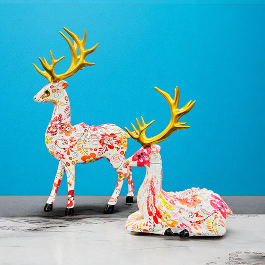 Multicolor Deer Set of 2 Resin Showpiece for Table Decor
