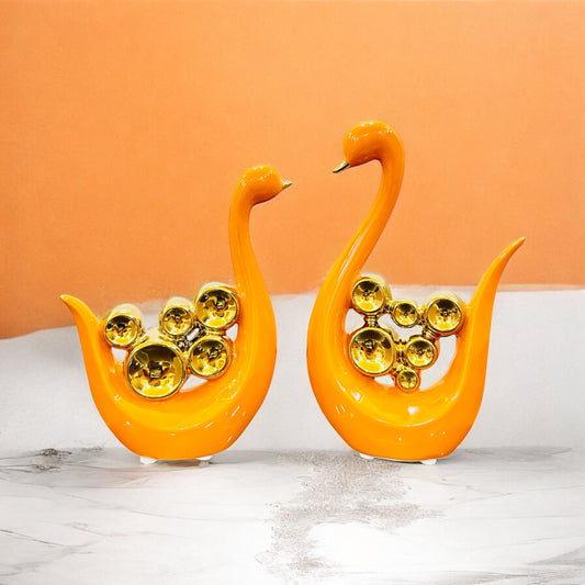 Orange Swan Couple Showpiece for Table Decor