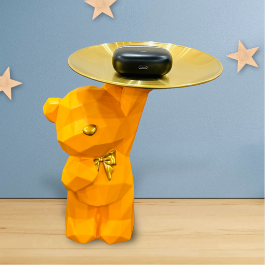 Polyresin Teddy Bear Platter Showpiece, For Table Decor and Home Decor