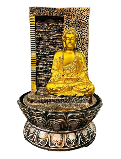 Meditating Buddha Fountain Gold Color Table Top Decor