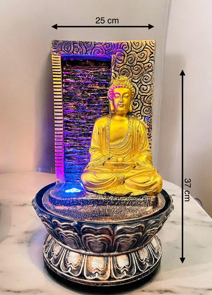 Meditating Buddha Fountain Gold Color Table Top Decor