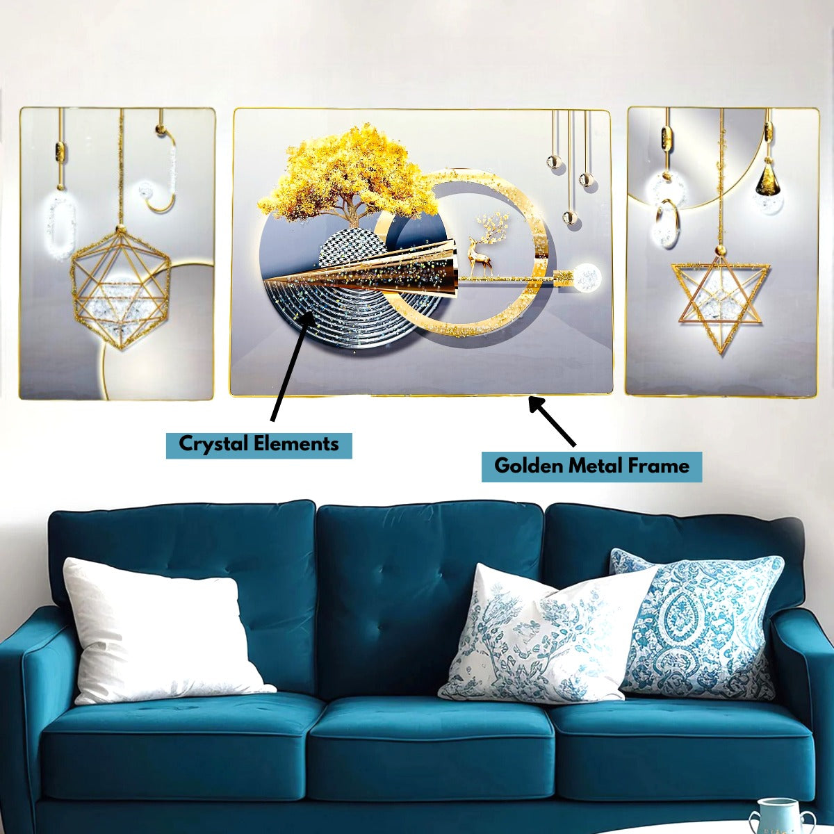 Celestial glow crystal glass painting set of 3