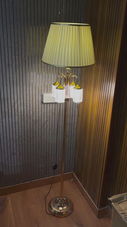 Luxury Golden 3-Light Floor Lamp with Pleated Shade – 68 Inches