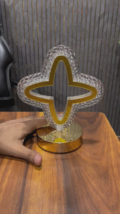 Rechargeable Crystal Clover Table Lamp with 3 Light Modes, 8 Inches