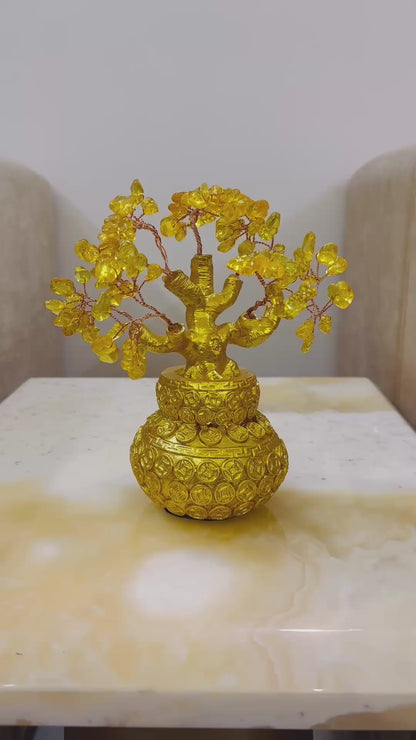 Golden Gemstone Crystal Evil Eye Tree For Home Decor