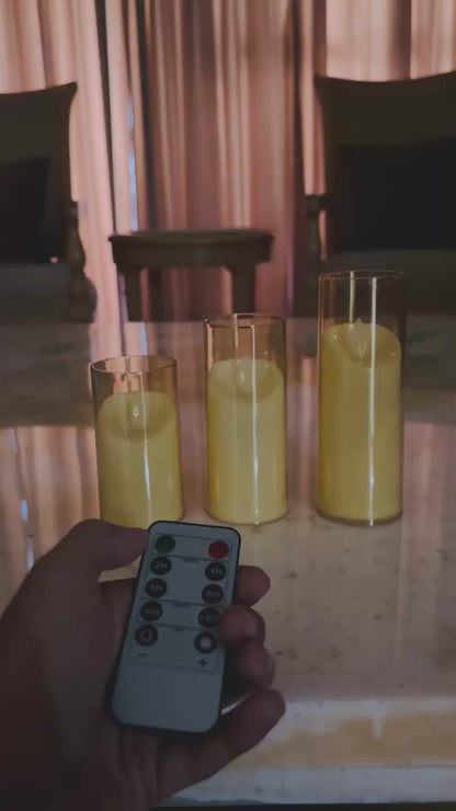 Led Acrylic Glass Candle With Remote Set of 3 for Home Decor - 2inch Diameter