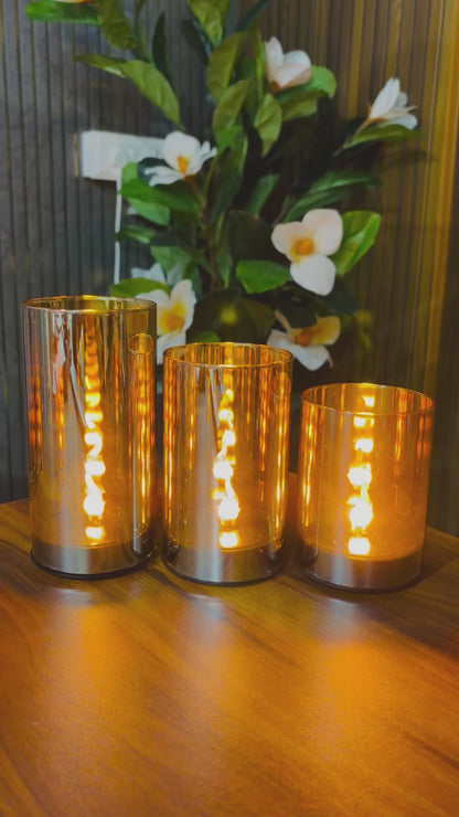3D Mirrored Glass LED Candles Set of 3, (4,5,6 Inches) for Home Decor
