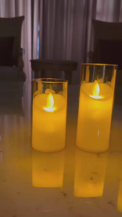 Led Acrylic Glass Candle Set of 3 for Home Decor - 2inch diameter