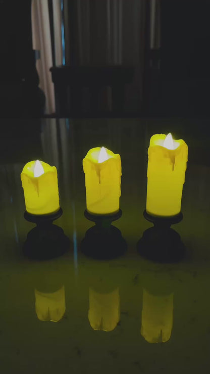 LED Melted Wax Candle with Stand – Flameless Flickering Decorative Candle for Home, Festive & Table Decor
