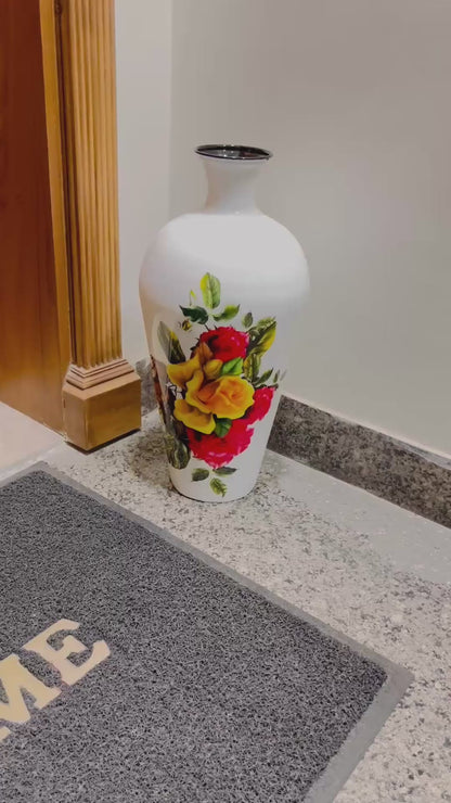 Colorful Floral Printed Metal Cylindrical Vase for Stylish Home Decor