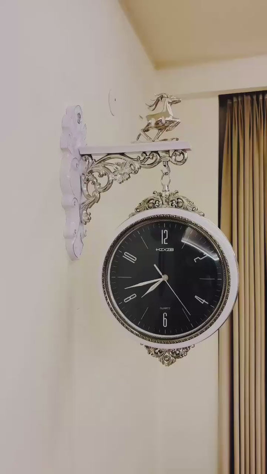 Vintage Double-Sided Wall Hanging Clock – Elegant Black and White Design for Home and Office Decor