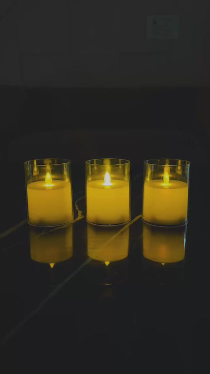 Acrylic Clear Glass Led Moving Flame Pillar Candles - 3inch Diameter