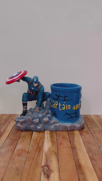 Captain America Resin and Metal Pen Stand- Desk Organizer