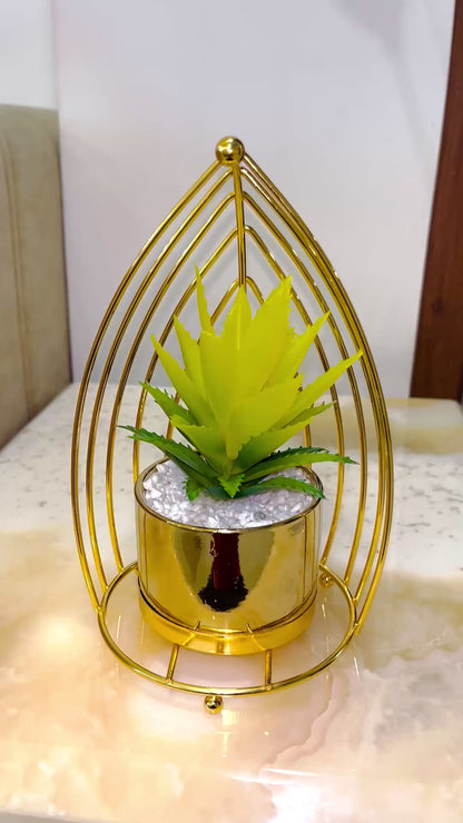 Artificial Succulent Plant in Modern Metal Golden Frame
