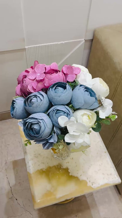 Artificial Peonies Rose Flower Bunch for Table Vases (Pack of 3 Stems)
