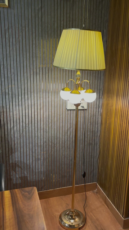Luxury Golden 3-Light Floor Lamp with Pleated Shade – 68 Inches