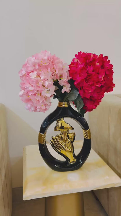 Luxury Black & Gold Abstract Face Metal Vase For Table Decor
