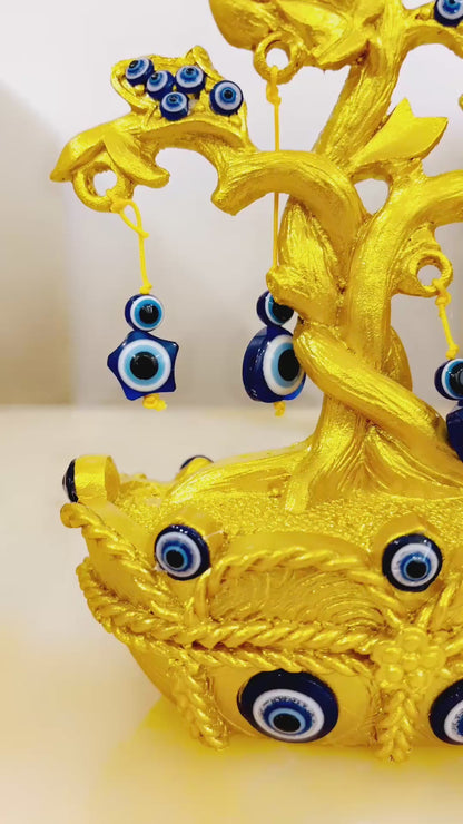 Golden Evil Eye Tree: Protection & Prosperity Ideal for Home Decor