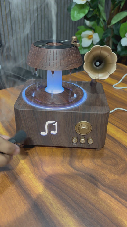 Vintage Gramophone Rain Cloud Aroma Diffuser with Ambient Light, Music & Remote Control