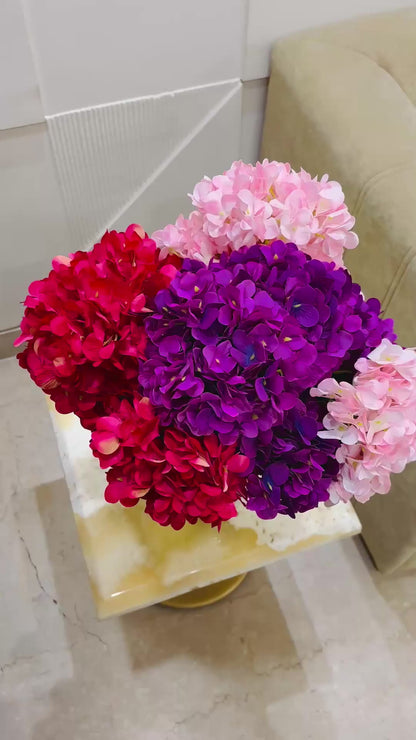 Artificial Hydrangea Flower Bunch for Table Vases in 3 Colors (Pack of 3 Stems)