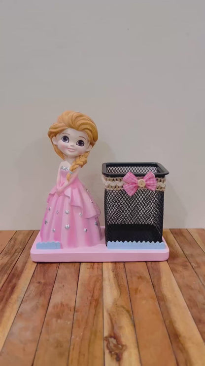 Elegant Resin and Metal Princess Pen Stand- Desk Organizer