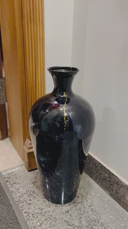 Black marble finish Metal floor flower vase