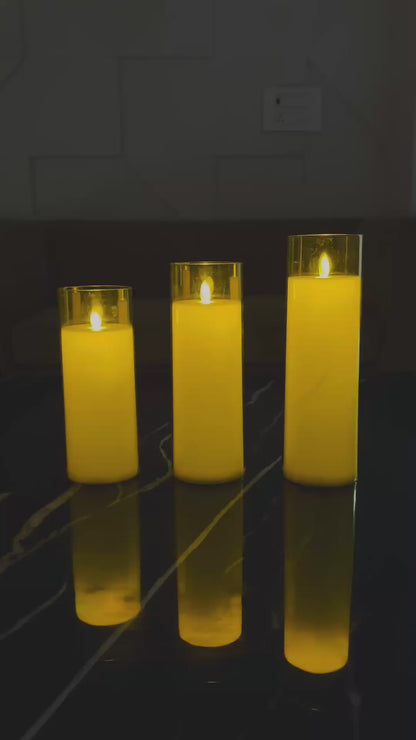 Acrylic Golden Glass Led Moving Flame Pillar Candles - 3inch Diameter